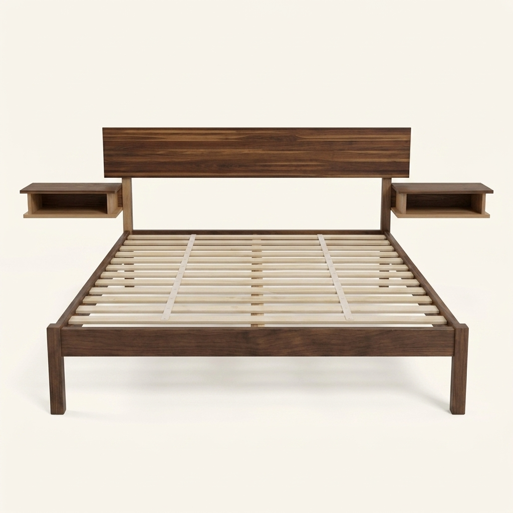 Dapwood Glacier Lake – Solid Wood Japanese Platform Bed with Nightstands