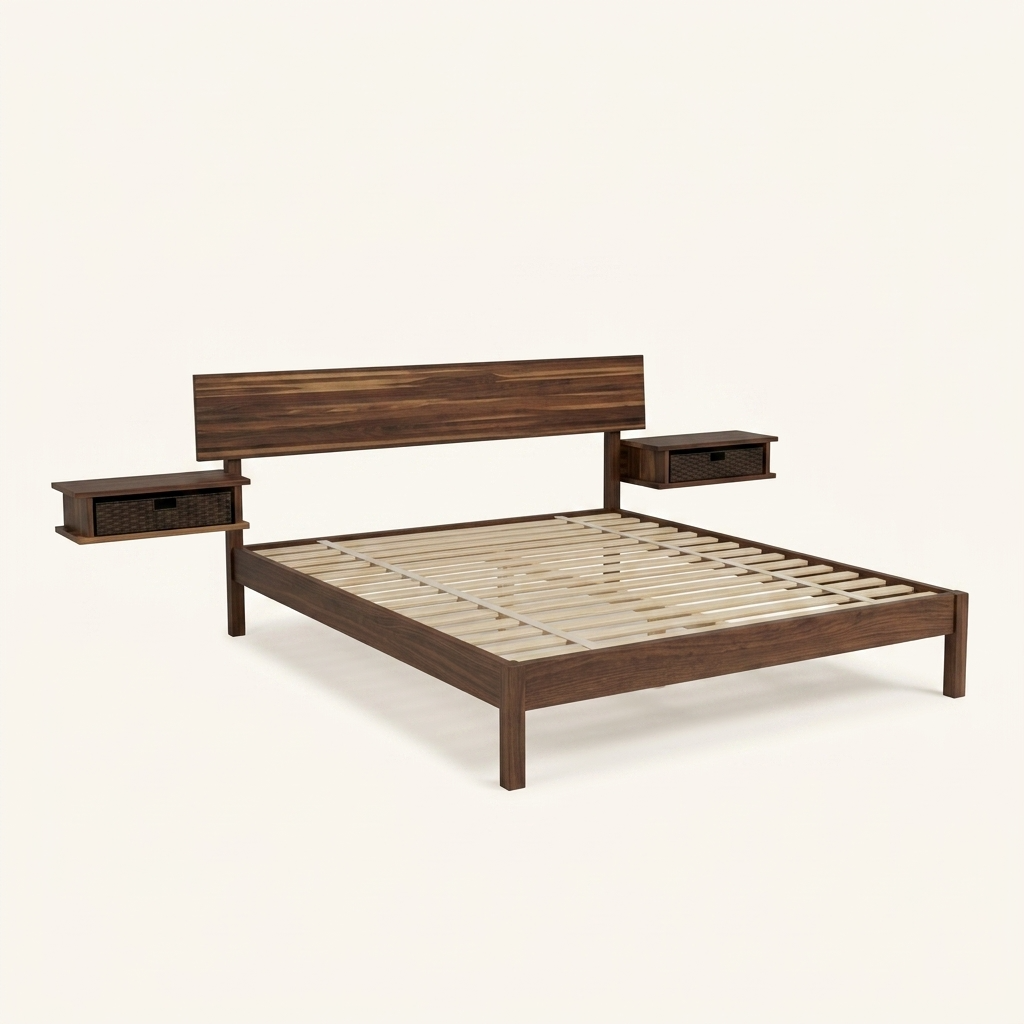 Dapwood Glacier Lake – Solid Wood Japanese Platform Bed with Nightstands
